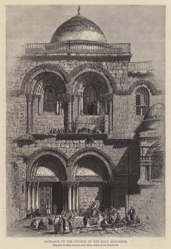 Ingang van de Kerk van het Heilig Graf (gravure) door English School
