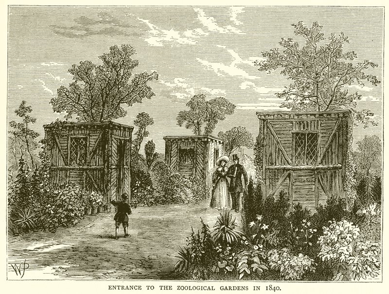 Ingang van de dierentuin in 1840 door English School