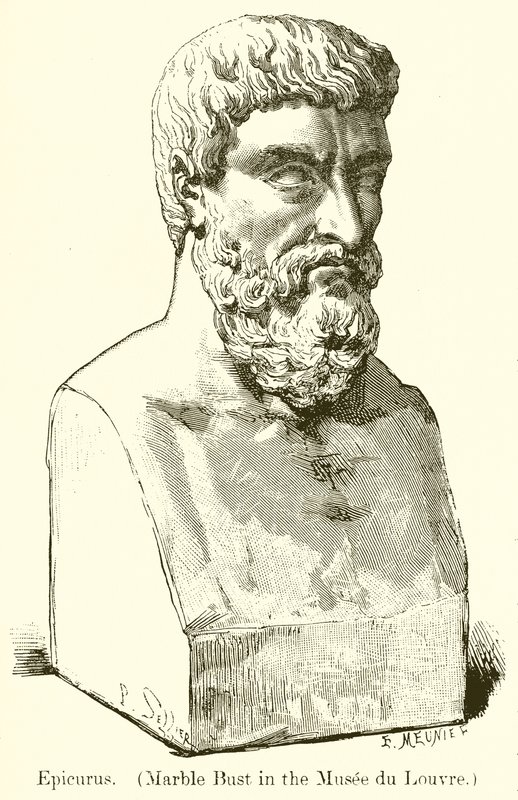 Epicurus. (Marmeren buste in het Louvre) (gravure) door English School