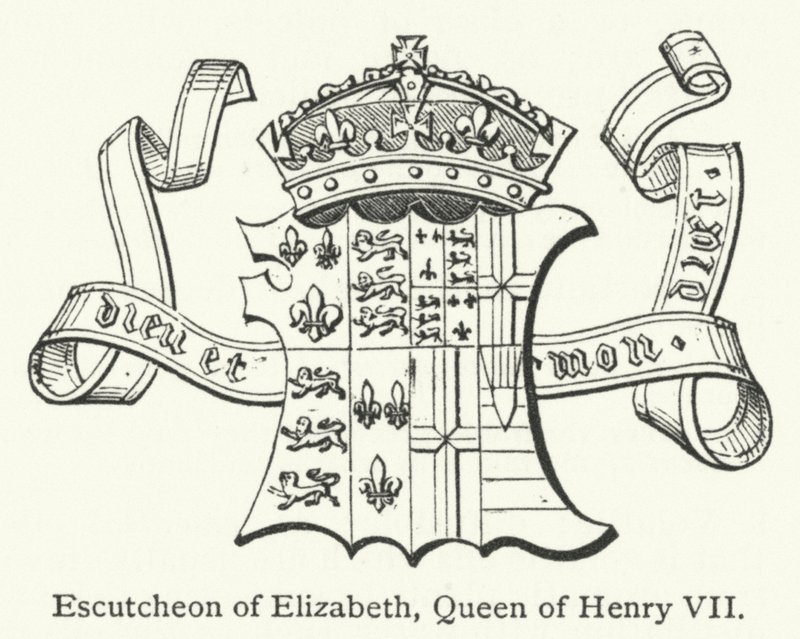 Wapenschild van Elizabeth, koningin van Hendrik VII (gravure) door English School