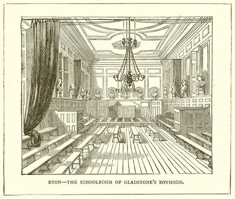 Eton--Het klaslokaal van Gladstones jeugd door English School