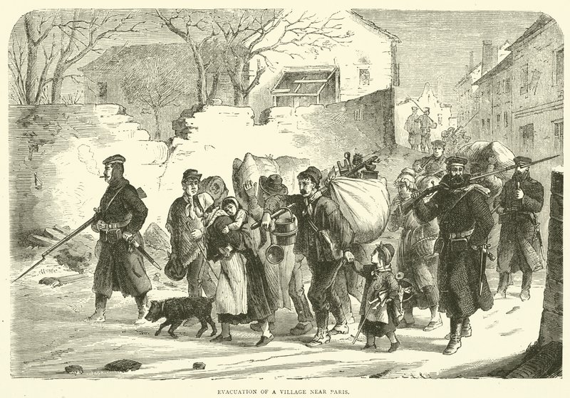 Evacuatie van een dorp nabij Parijs, december 1870 door English School