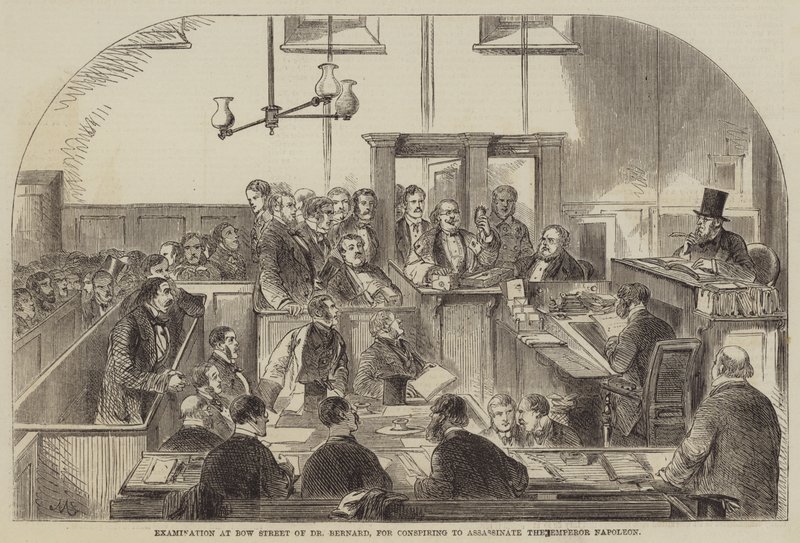Onderzoek op Bow Street van Dr. Bernard, voor Samenzwering om Keizer Napoleon te vermoorden door English School