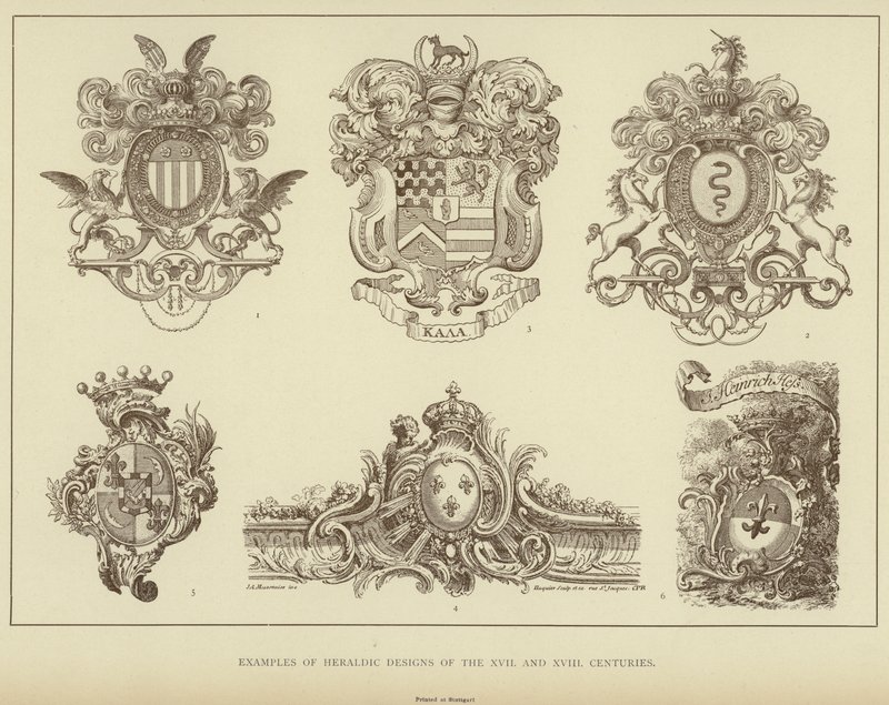 Voorbeelden van Heraldieke Ontwerpen van de XVII en XVIII Eeuwen door English School