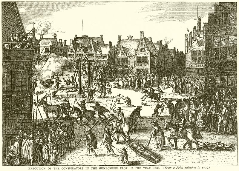 Executie van de samenzweerders in het Kruitvatcomplot in het jaar 1606 door English School