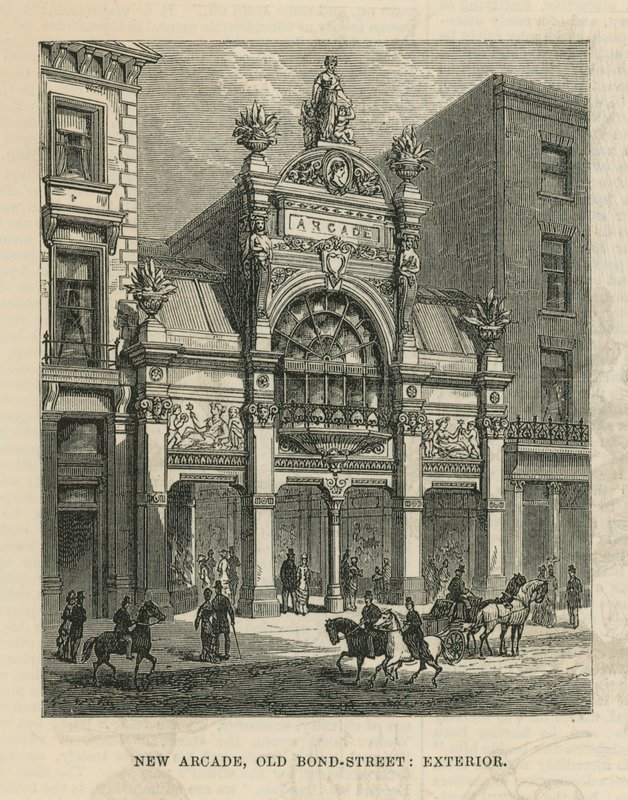 Exterieur van de nieuwe arcade op Old Bond Street door English School