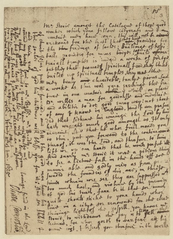 Facsimile van brief van Oliver Cromwell aan Mr Storie, gedateerd St Ives door English School