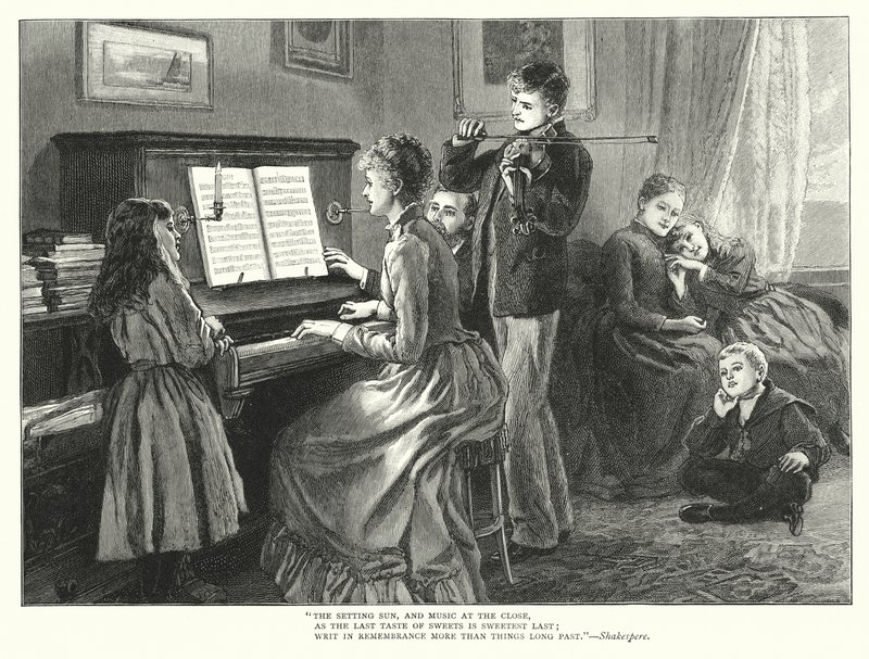 Familie die samen muziek maakt door English School