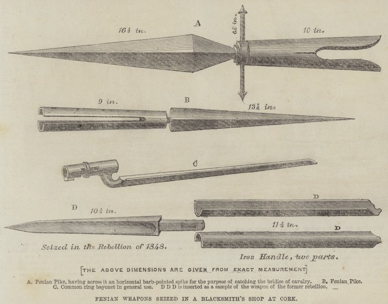 Fenische Wapens in beslag genomen in een Smidse in Cork (gravure) door English School