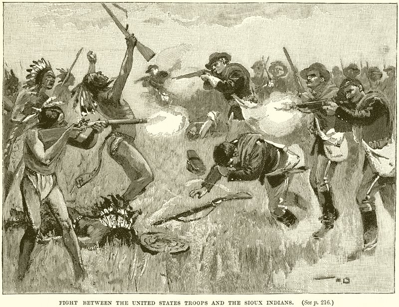 Gevecht tussen de Amerikaanse Troepen en de Sioux Indianen door English School