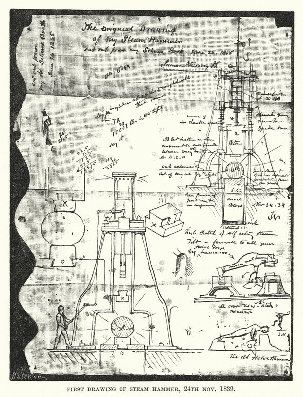 Eerste Tekening van Stoomhamer, 24 November 1839 (gravure) door English School
