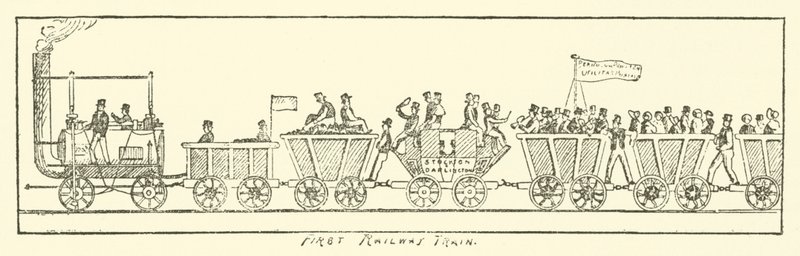 Eerste spoorwegtrein (gravure) door English School