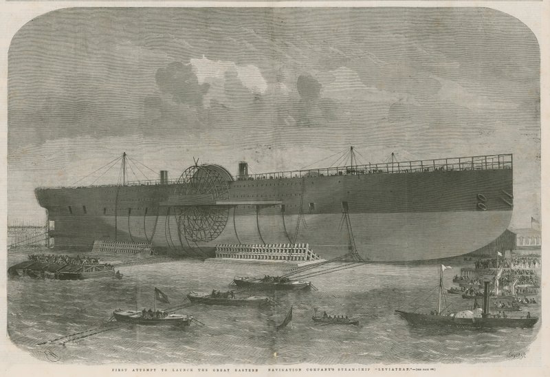 Eerste poging om het stoomschip Leviathan van de Great Eastern Navigation Company te lanceren door English School