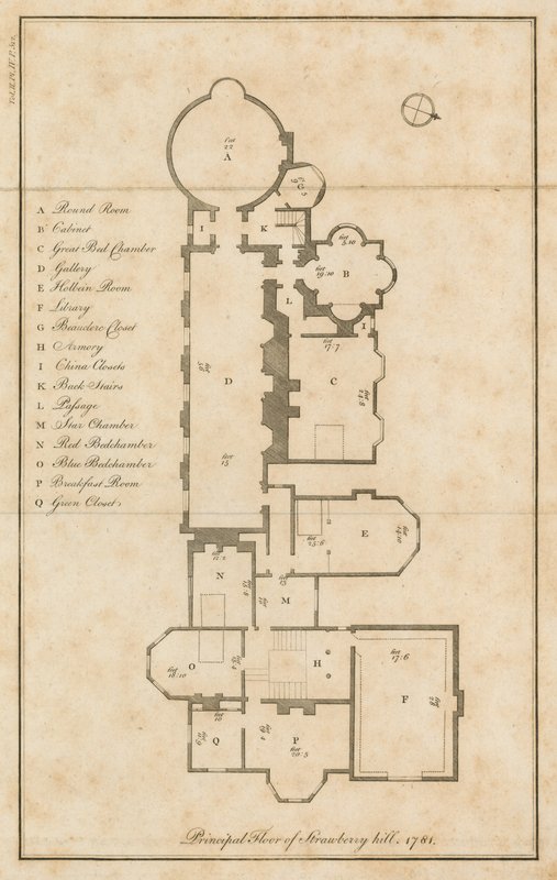 Plattegrond van de hoofdverdieping, Strawberry Hill, Londen door English School