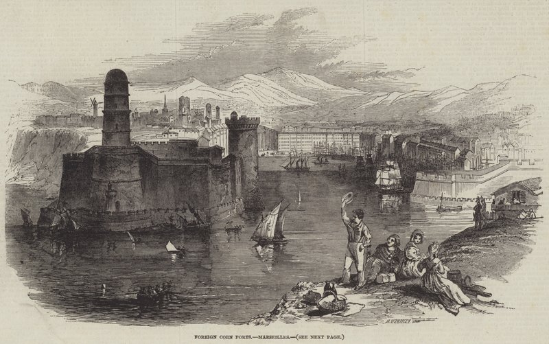 Buitenlandse Graanhavens, Marseille (gravure) door English School