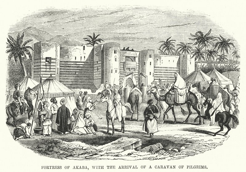 Fort Akaba, met de aankomst van een karavaan van pelgrims door English School