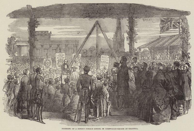 Oprichting van een Hindoe meisjesschool in Cornwallis-Square in Calcutta door English School