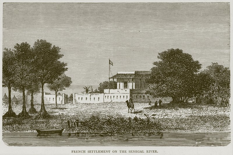 Franse nederzetting aan de Senegal rivier, illustratie uit Illustrated Travels, ca. 1880 door English School