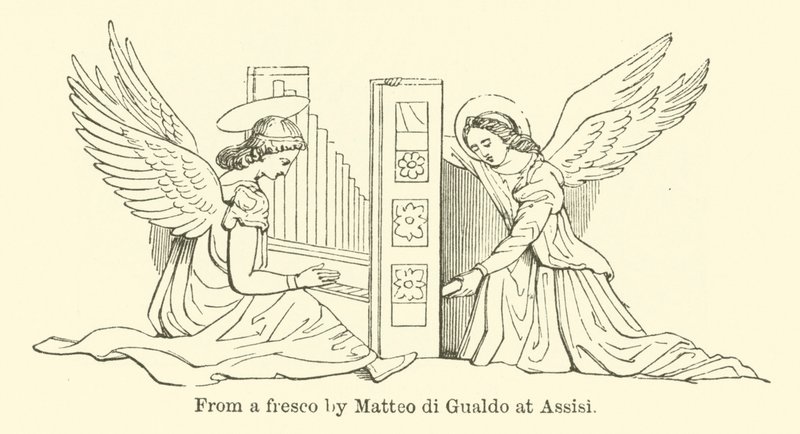 Uit een fresco van Matteo di Gualdo in Assisi (gravure) door English School