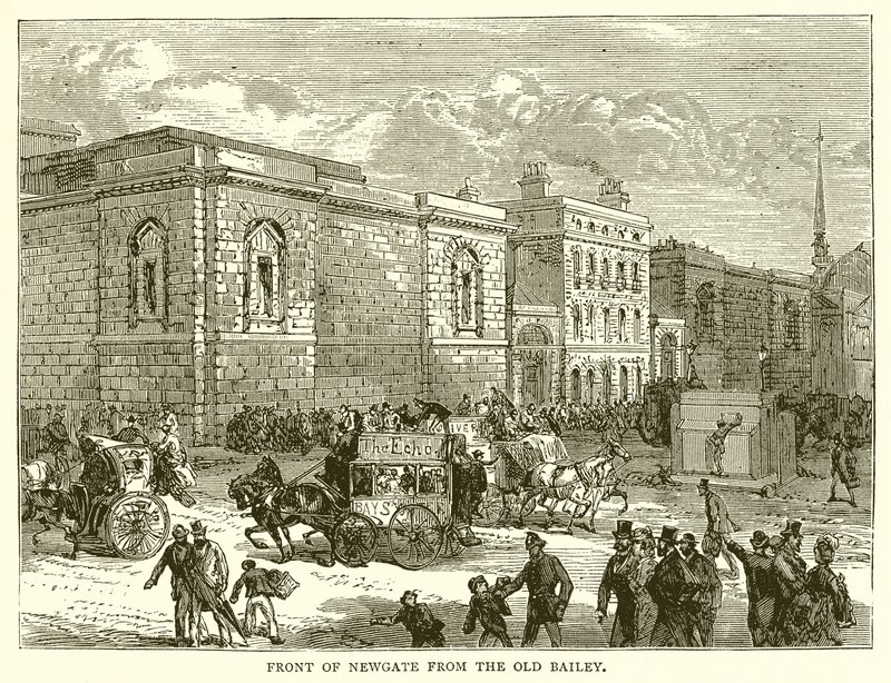 Voorkant van Newgate vanaf de Old Bailey door English School