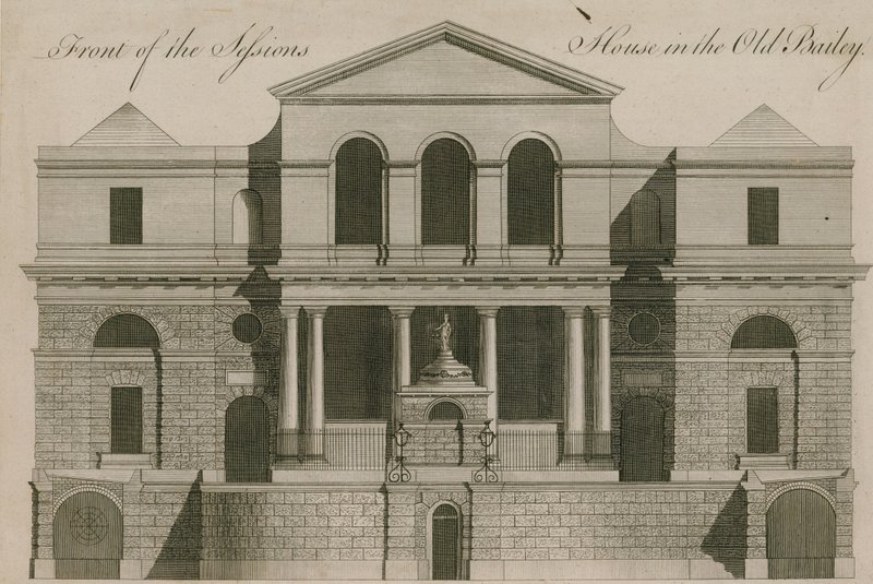 Voorkant van het Sessiehuis in de Old Bailey door English School