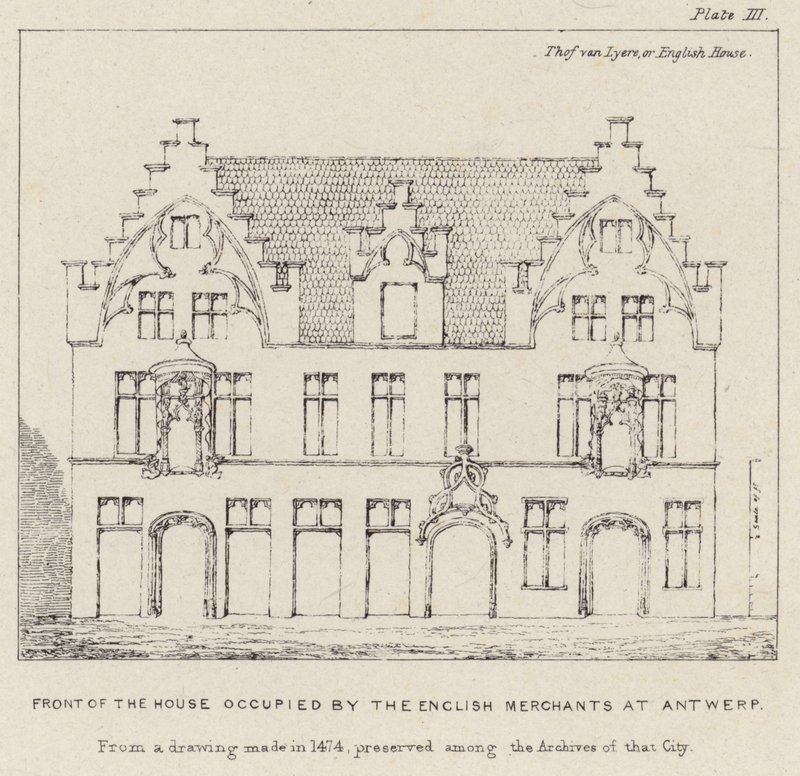 Voorkant van het huis bewoond door de Engelse kooplieden in Antwerpen door English School