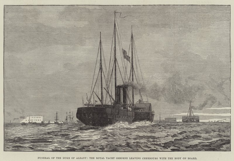 Begrafenis van de Hertog van Albany, het koninklijke jacht Osborne vertrekt uit Cherbourg met het lichaam aan boord door English School