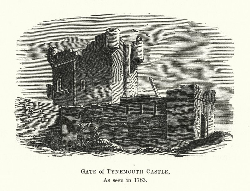 Poort van Tynemouth Castle, zoals gezien in 1783 (gravure) door English School