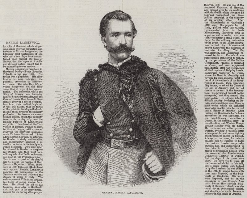 Generaal Marian Langiewicz (gravure) door English School