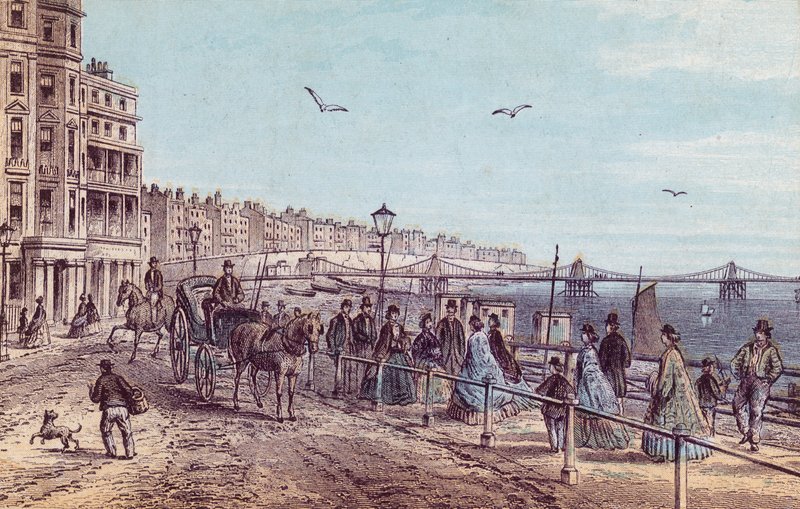 Algemeen uitzicht op mensen op de promenade in Brighton door English School