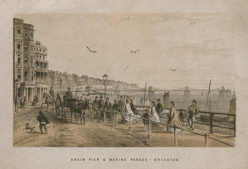 Algemeen uitzicht op de Chain Pier en Marine Parade in Brighton door English School