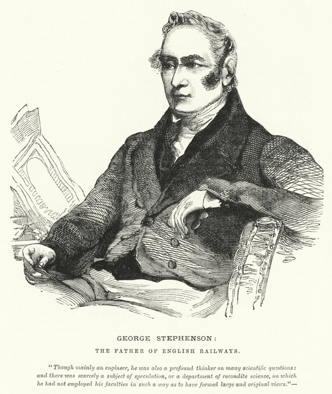 George Stephenson, de Vader van de Engelse Spoorwegen (gravure) door English School
