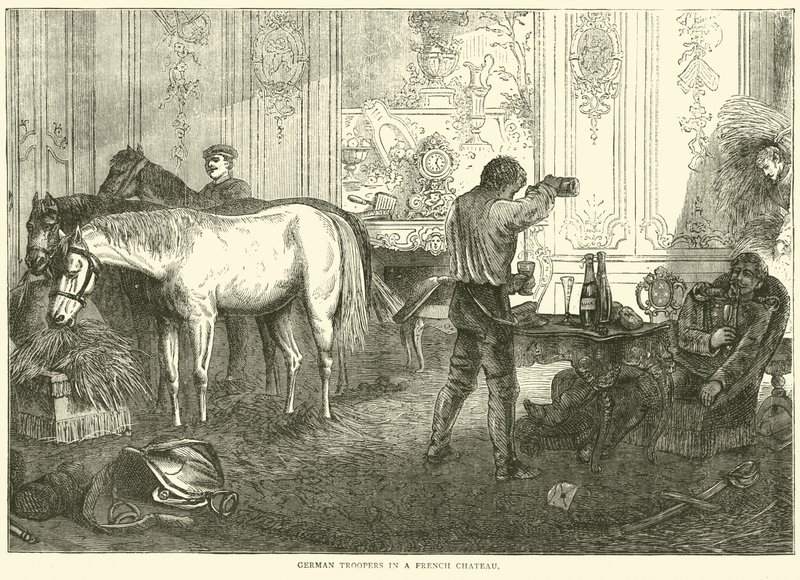 Duitse ruiters in een Frans kasteel, september 1870 door English School