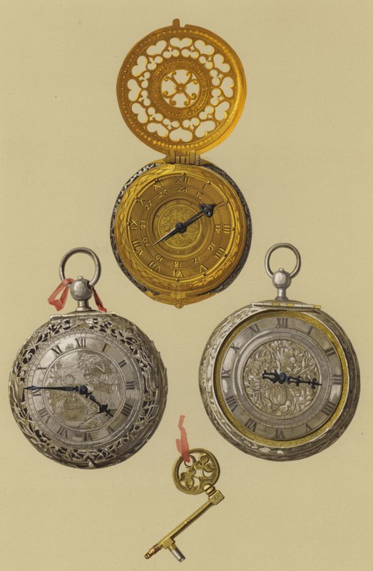 Vergulde klok-horloge, zilveren alarmklok-horloge door English School