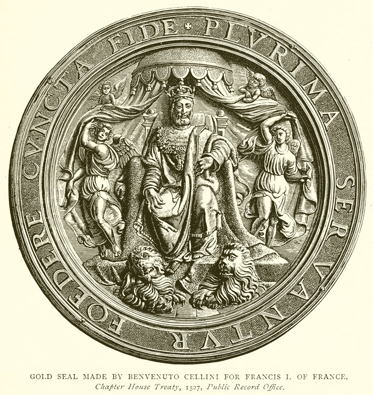 Gouden Zegel gemaakt door Benvenuto Cellini voor Frans I van Frankrijk door English School