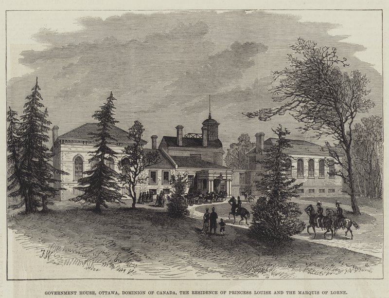 Regeringsgebouw, Ottawa, Dominion of Canada, de residentie van prinses Louise en de markies van Lorne (gravure) door English School