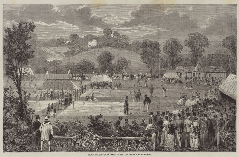 Groot Croquet Toernooi op het nieuwe terrein in Wimbledon (gravure) door English School