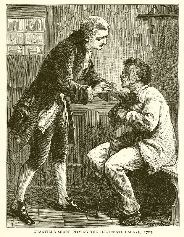 Granville Sharp heeft medelijden met de mishandelde slaaf, 1703 door English School