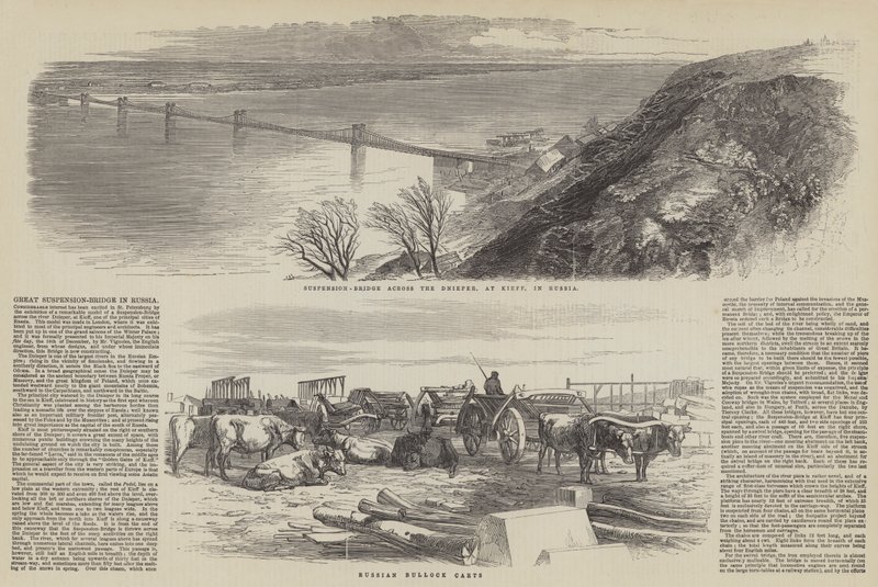Grote hangbrug in Rusland (gravure) door English School