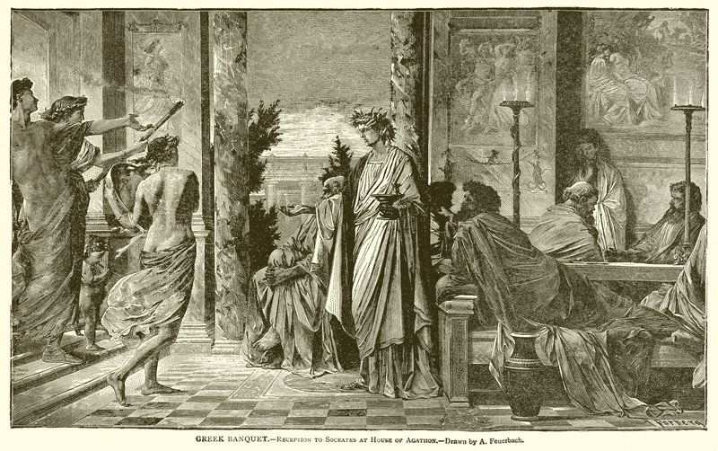 Grieks Banket.--Ontvangst van Socrates in het Huis van Agathon door English School