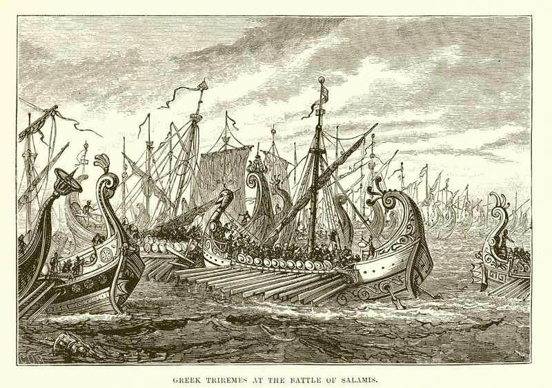 Griekse triremen bij de slag bij Salamis door English School