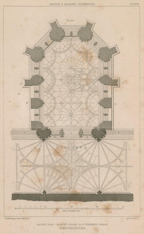 Grondplan van de Chantry Kapel, St Stephens Kapel, Westminster Palace door English School