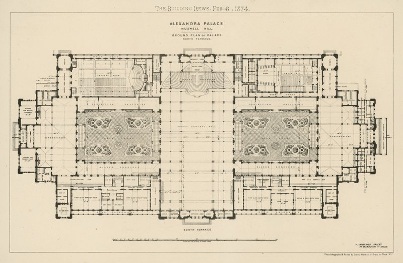 Grondplan van het noordterras van Alexandra Palace door English School
