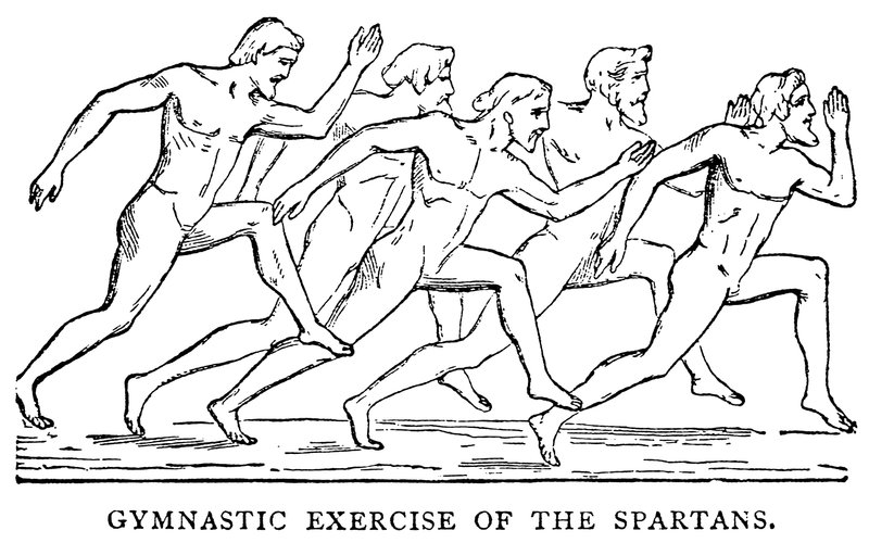 Gymnastiekoefening van de Spartanen, illustratie uit The Illustrated History of the World, ca. 1880 door English School