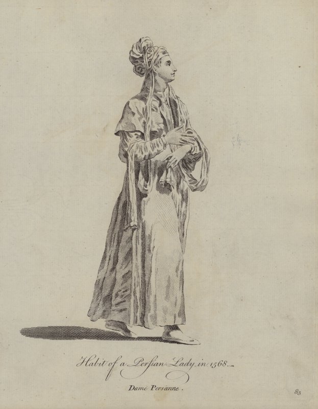 Gewoonte van een Perzische dame in 1568 (gravure) door English School