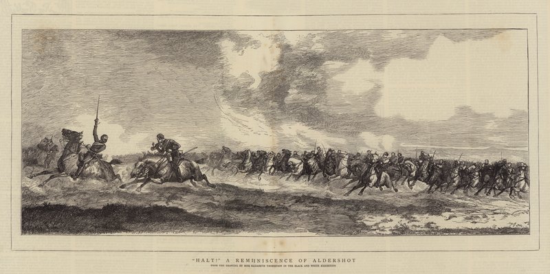 "Halt!", een herinnering aan Aldershot (gravure) door English School