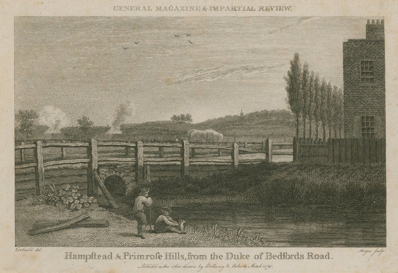 Hampstead en Primrose Hills, vanaf de weg van de hertog van Bedford door English School