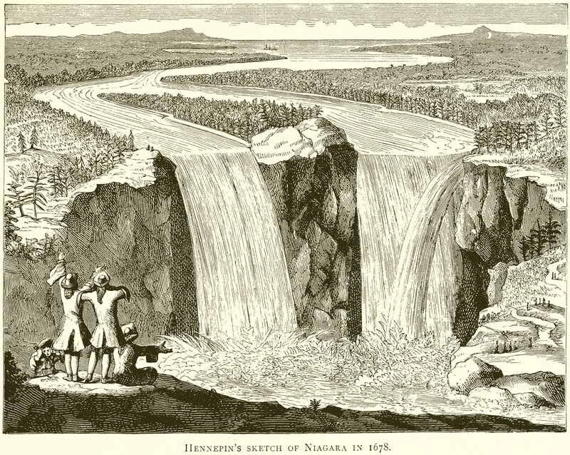 Hennepins Schets van Niagara in 1678 door English School