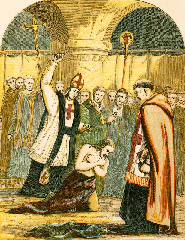 Hendrik II gegeseld door de priesters in Canterbury door English School