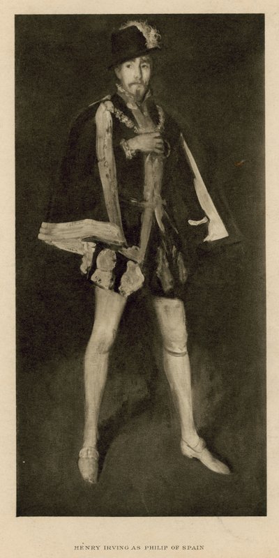 Henry Irving, acteur, als Filips van Spanje door English School